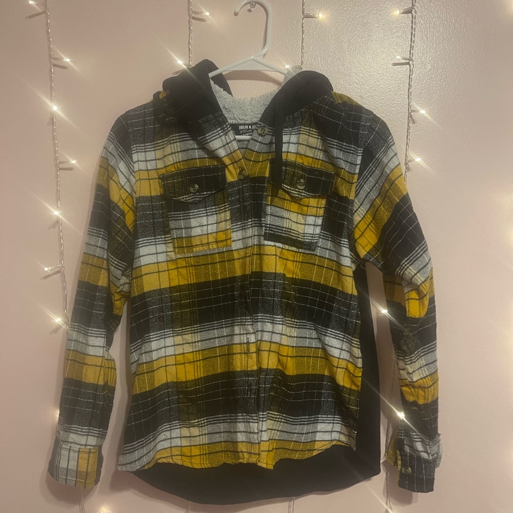 flannel button up with hood